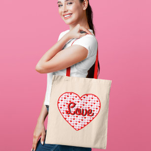 Red Love Valentine Heart on Pink & Red Hearts Tote Bag
