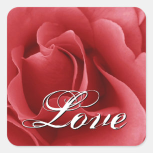 Red LOVE Wedding Rose Square Sticker