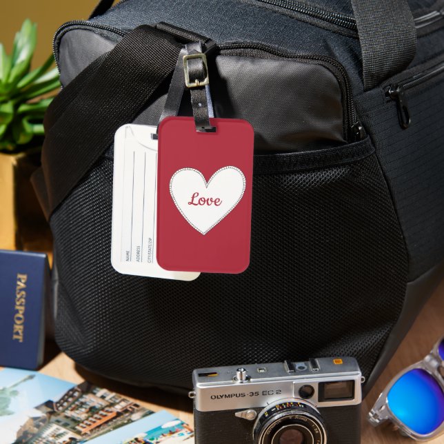 Red Love White Heart Luggage Tag (Front & Back)