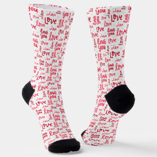 Red Love Words Typography Pattern Valentine Socks