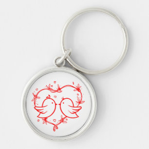 Red Lovebirds And Heart Wedding Love Engagement Keychain