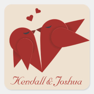 Red Lovebirds Wedding Personalized Pink Love Square Sticker