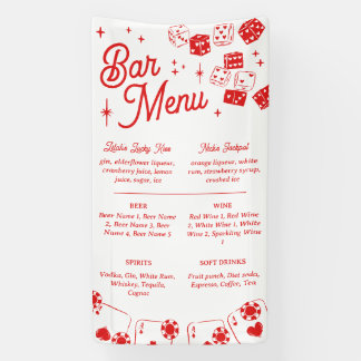 Red Lucky In Love Dice & Cards Wedding Bar Menu Banner
