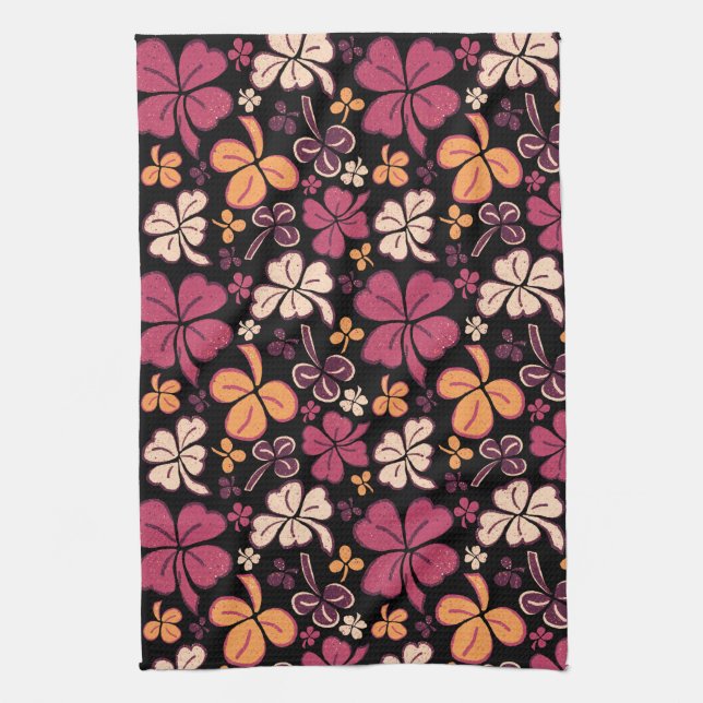 Red Lucky Shamrock Clover St. Patrick`s Day Kitchen Towel (Vertical)