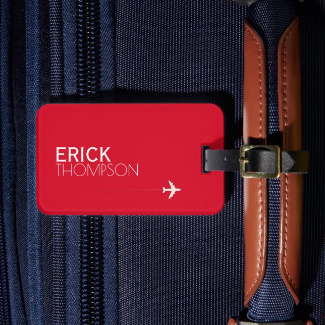 Red luggage tag with my Name (Front Insitu 4)