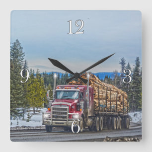 Red Lumber Truck Hardware Store Delivery Art Square Wall Clock