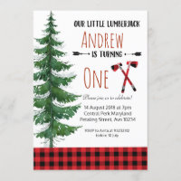 Red Lumberjack First Birthday Party Invitation