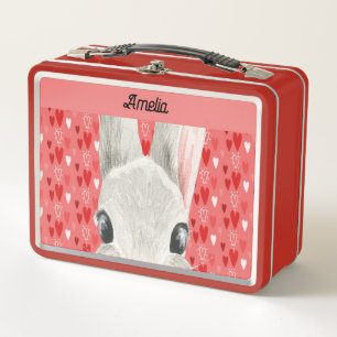 Red Lunch Box with Bunny & Hearts