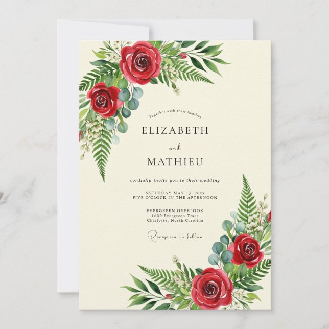 Red Lush Forest Wedding Invitation (Front)