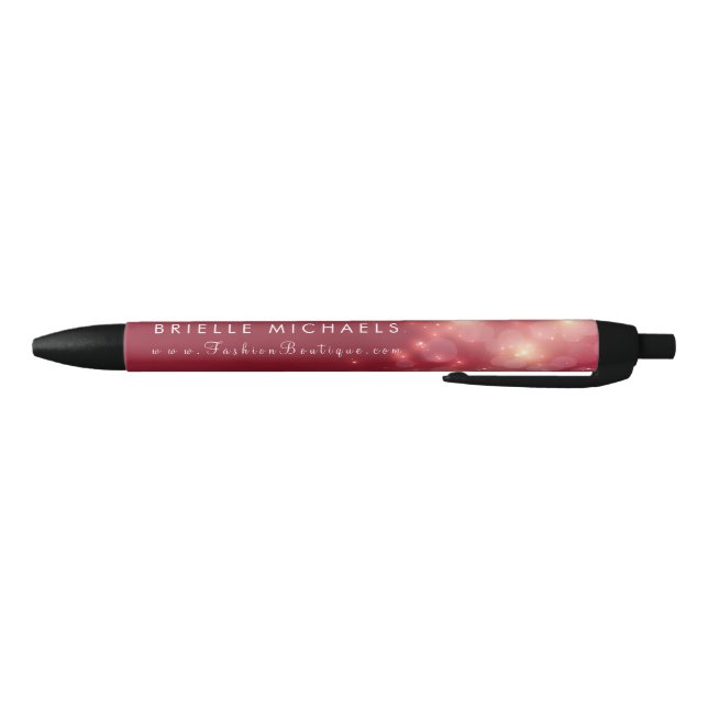 Red Luxe Bokeh Sparkle Elegant Boutique Black Ink Pen (Bottom)