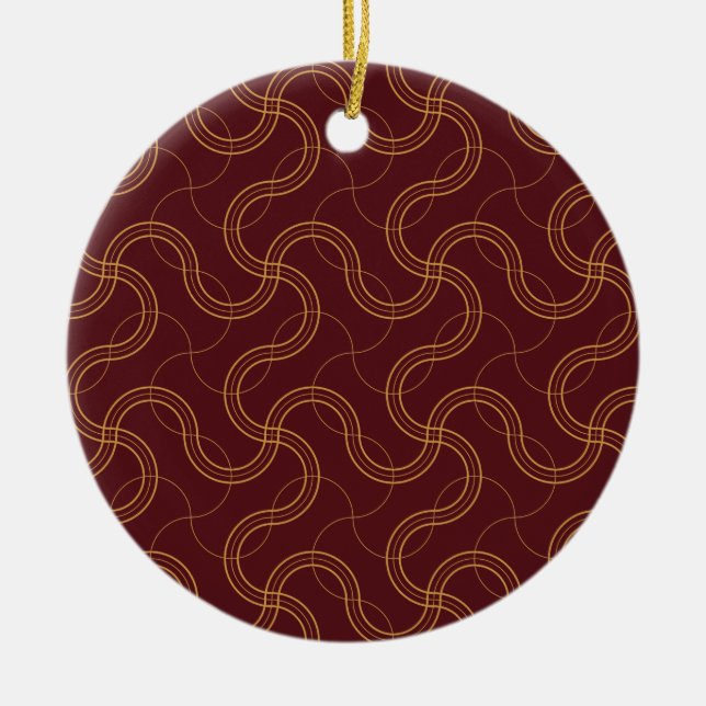 Red Luxurious Wavy Stripes Pattern Ceramic Ornament (Front)