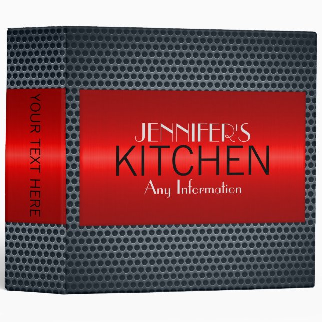 Red Luxury Kitchen Stainless Steel Metal Look Binder (Front/Spine)