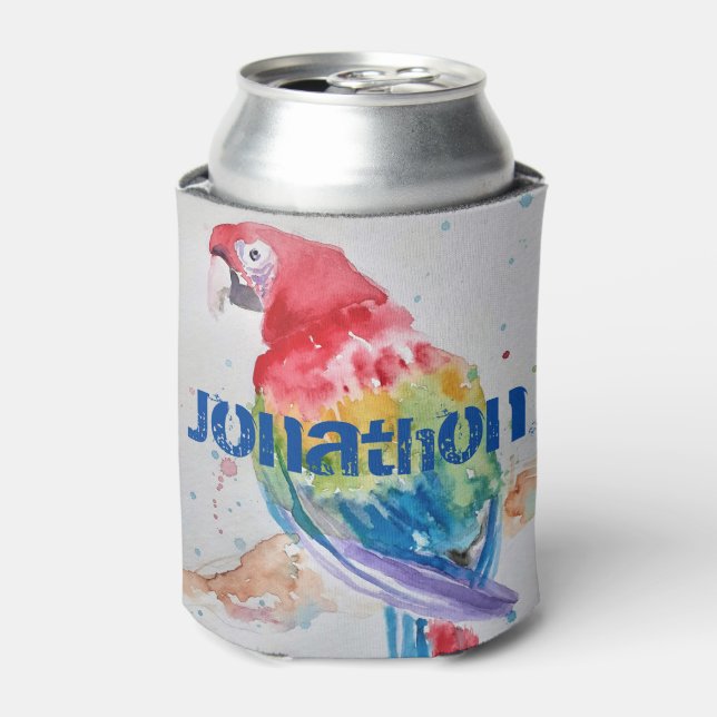 Red Macaw parrot Bird Watercolour Art Design Can C Can Cooler (Can Front)