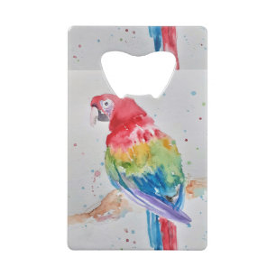 Red Macaw parrot Bird Watercolour Art Design Credit Card Bottle Opener