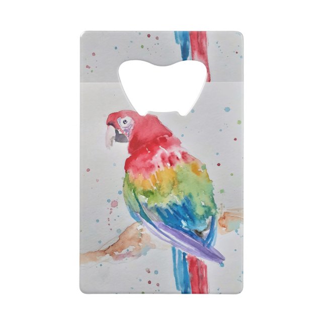 Red Macaw parrot Bird Watercolour Art Design Credit Card Bottle Opener (Front)