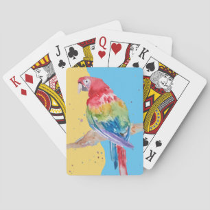 Red Macaw Parrot Parrots Playing Blue Cards Set
