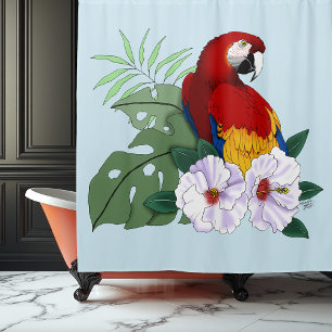 Red Macaw Parrot Tropical White Hibiscus Floral 