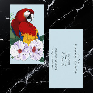 Red Macaw Parrot Tropical White Hibiscus Floral Business Card