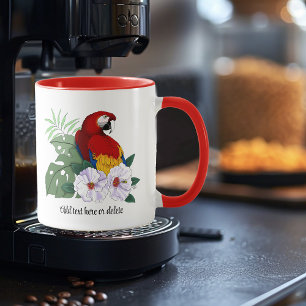 Red Macaw Parrot Tropical White Hibiscus Floral  Mug