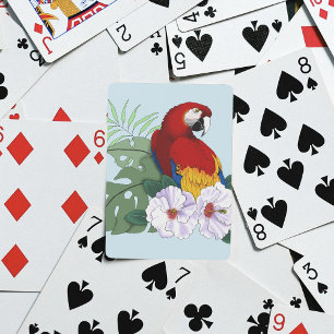 Red Macaw Parrot Tropical White Hibiscus Floral Playing Cards