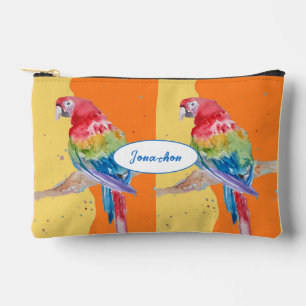Red Macaw Parrot Watercolor Parrots Boys Name Accessory Pouch