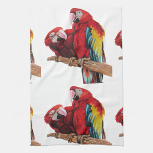 Red Macaw Parrots Macaws Watercolour Kitchen  Towel