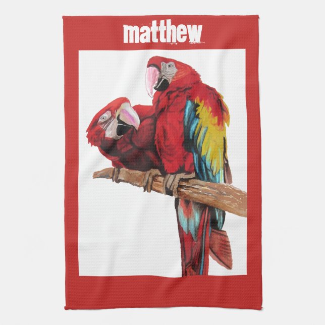 Red Macaw Parrots Parrot Bird Watercolour Kitchen  Kitchen Towel (Vertical)