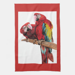 Red Macaw Parrots Parrot Bird Watercolour Kitchen  Towel