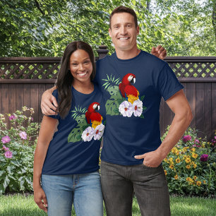Red Macaw Tropical Bird Floral Parrot T-Shirt