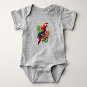 Red macaw tropical floral baby bodysuit