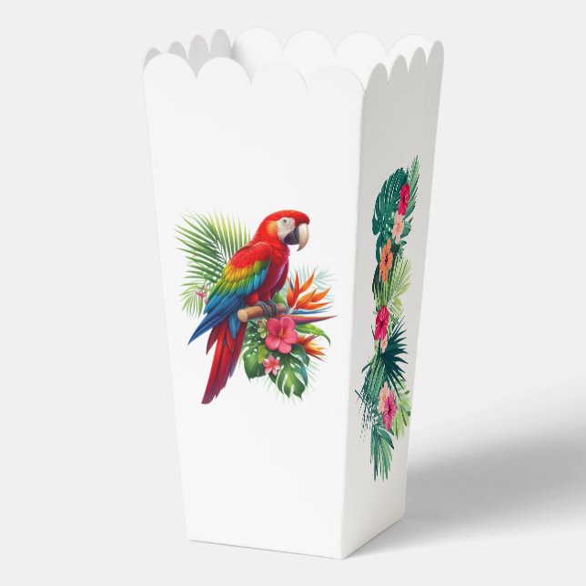 Red macaw tropical floral favor box (Back)