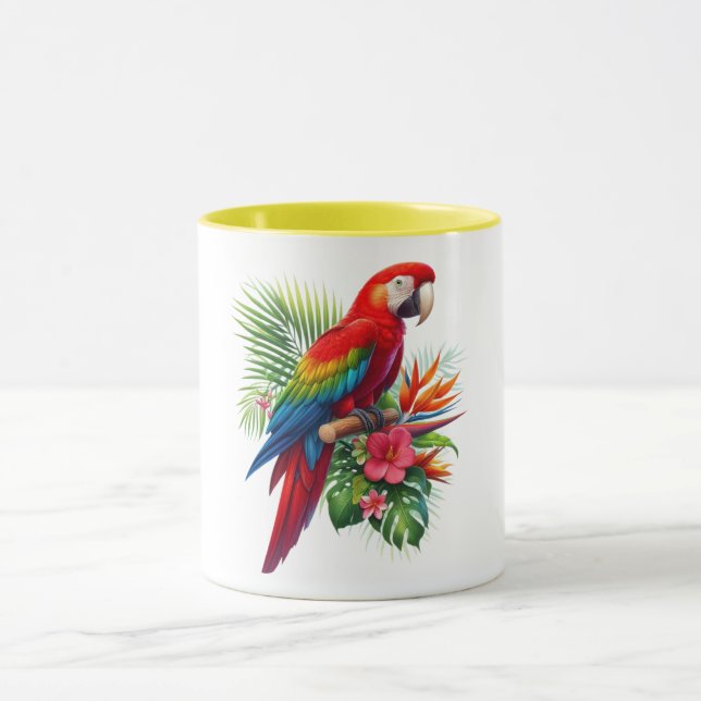 Red macaw tropical floral mug (Center)
