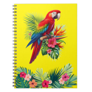 Red macaw tropical floral notebook