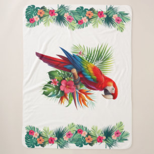 Red macaw tropical floral sherpa blanket