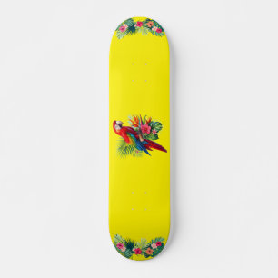 Red macaw tropical floral skateboard