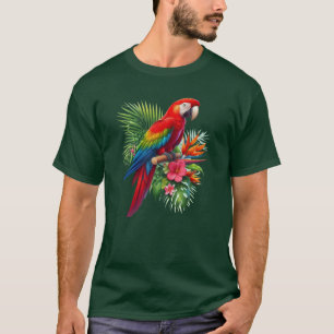 Red macaw tropical floral T-Shirt