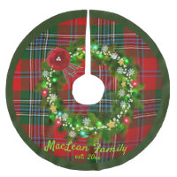 Red MacLean Tartan Wreath Family Name Tree Skirt