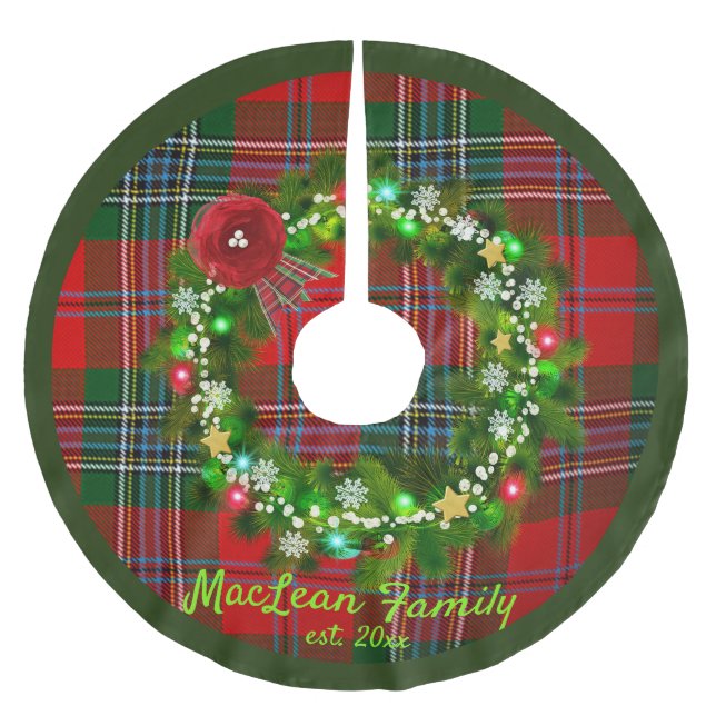 Red MacLean Tartan Wreath Family Name Tree Skirt