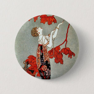 Red Madame Art Deco Design 2 Inch Round Button