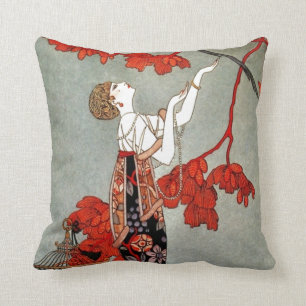 Red Madame Art Deco Design Throw Pillow