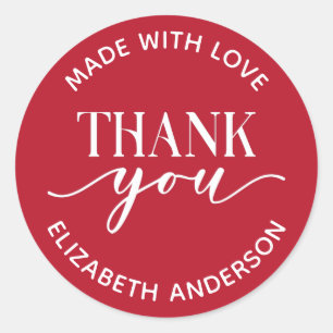 Red Made With Love Thank you Classic Round Sticker