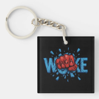 RED MAGA 28 FIST PUNCHES THROUGH WOKE KEYCHAIN