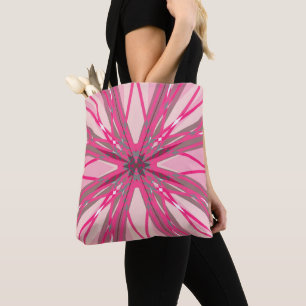Red Magenta Pink Gray Fractal Starburst Festive Tote Bag