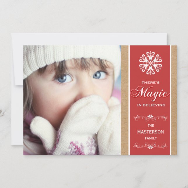 Red Magic In Believing Holiday Photo Flat Card (Front)