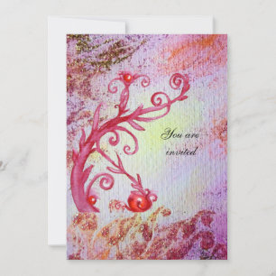 RED MAGIC SWIRLS IN  PURPLE YELLOW GOLD SPARKLES INVITATION