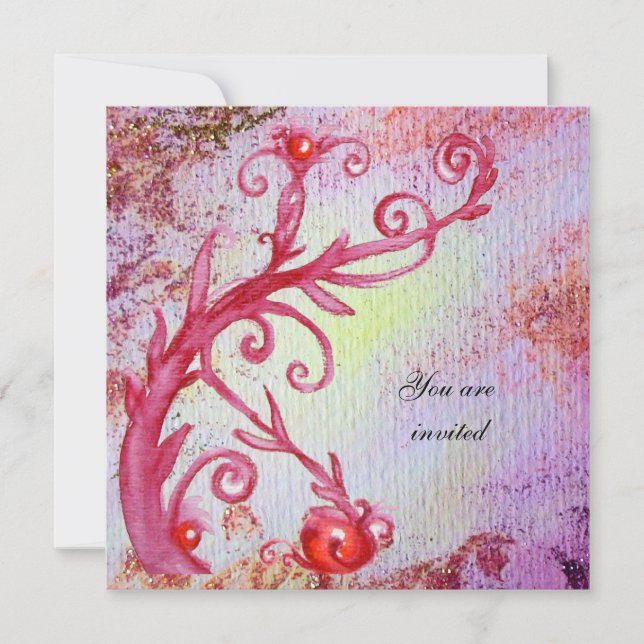 RED MAGIC SWIRLS IN  PURPLE YELLOW GOLD SPARKLES INVITATION (Front)