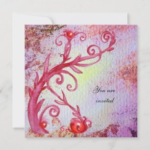 RED MAGIC SWIRLS IN  PURPLE YELLOW GOLD SPARKLES INVITATION