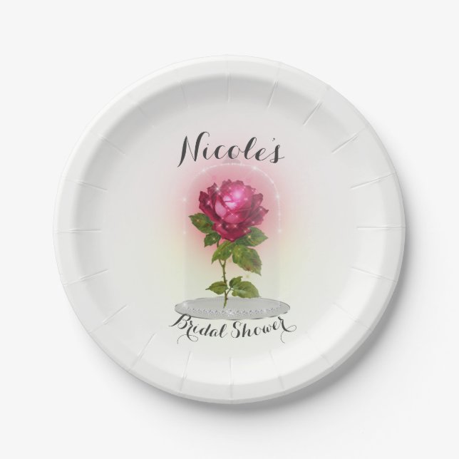 Red Magical Red Rose Birthday Party Custom Paper Plate (Front)