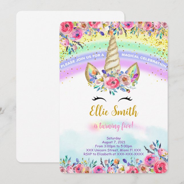 Red Magical Unicorn Invitation (Front/Back)