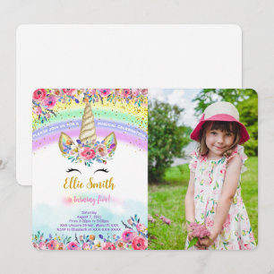 Red Magical Unicorn Photo Invitation